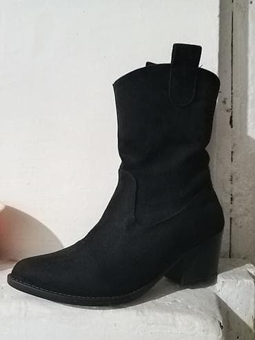 is cekmesi: Qadın kovboy üslublu qara çəkmələr - Model: Qısa balaqlı, kovboy — 2