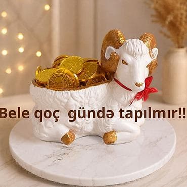 şirin rəsimlər: Məhsul: Qoç fiqurlu dekorativ qab - Zərif dizayn: Ağ rəngdə, qızılı — 1