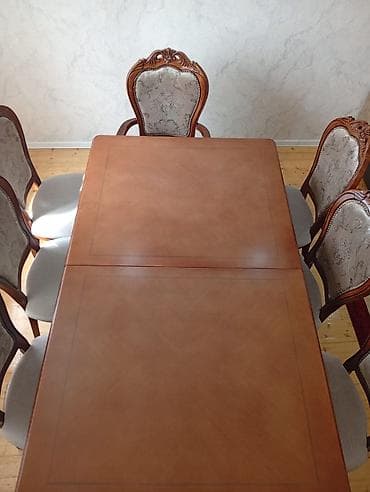 masa islenmis: Qonaq otağı üçün, İşlənmiş, Açılan, Dördbucaq masa, 8 stul — 3