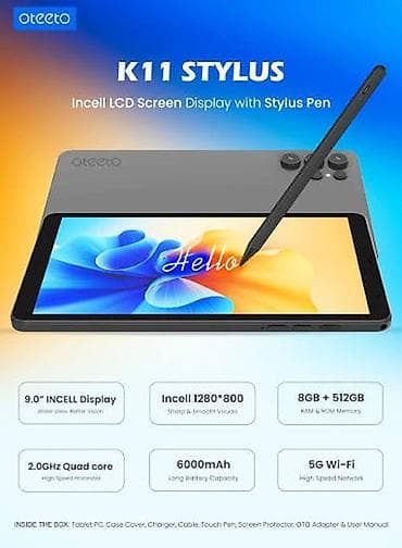 1 saat limitsiz internet: Oteeto K11 Stylus planşet - 9.0" Incell LCD ekran (1280×800) – geniş — 4