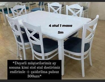 metbex stolu: Qonaq otağı üçün, Yeni, Açılmayan, Dördbucaq masa, 4 stul — 2
