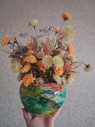 gul cicek: Rəngarəng vazada dekorativ süni güllər kompozisiyası - Tərkib — 2