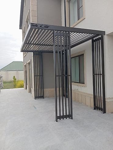 güneş: Metall pergola/kölgəlik – müasir fasadlar üçün - Material: tebii ağac — 4
