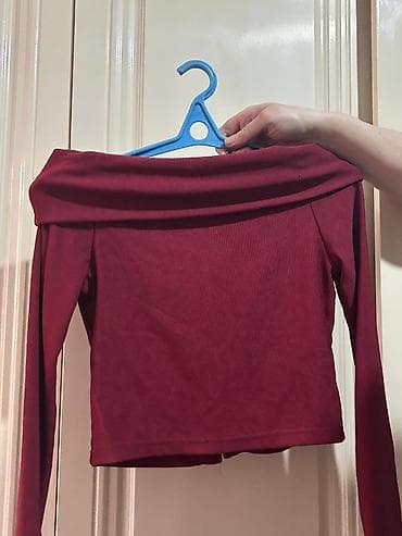 Толстовки, худи: Bordo rəngli qadın bluzası yeni - Model: Açar yaxalı, çiyinləri açıq — 3