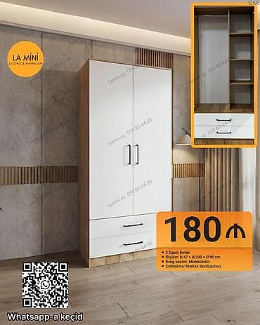 2 qapılı, Siyirməli, Ağ, Taxta, Açılan, Düz dolab