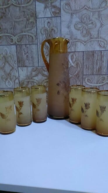 kafeyni serviz: Kompot üçün dəst, ideal vəziyyətdədir, qəhvəyi- qızılı rəngdə — 1