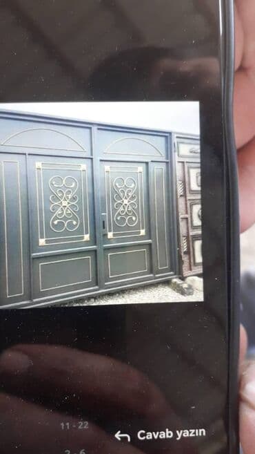 Dəmir Həyət darvazası, Yana açılan, Qapı ilə, rəng - Boz