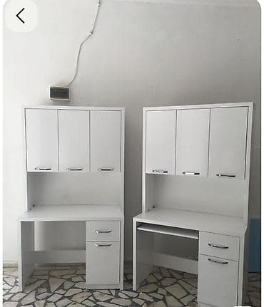 Ikili iş masası dəsti – üst şkaflı, ağ rəng - Dəst: 2 ədəd masa -