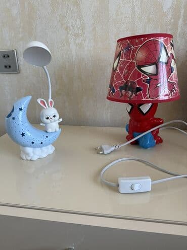 gecə işıqları: Uşaq otağı üçün 2 ədəd masa lampası dəsti 1) Ay və dovşan temalı LED — 1