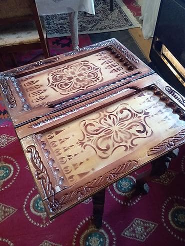 uşaq oyun: Əl oyma naxışlı taxta nərd masası - Material: bərk ağac - Üst səth — 2