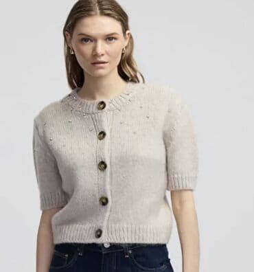 Baş geyimləri: İpekyol qadın qısaqol kardiqan - Rəng: açıq bej/milxi - Dizayn: boyun — 2