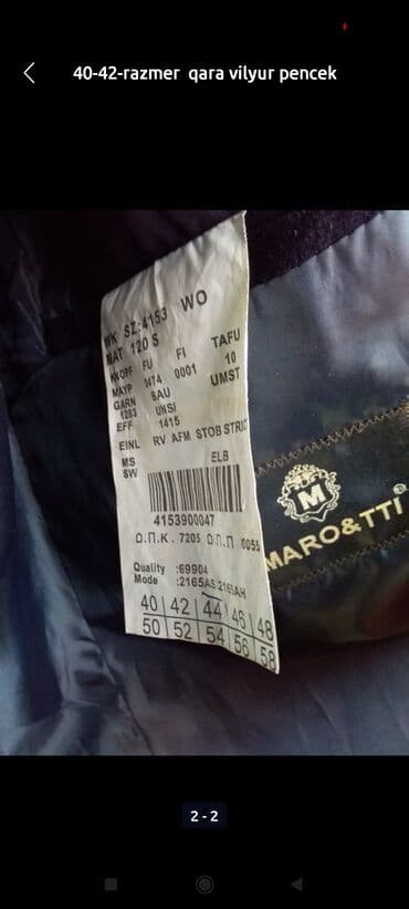 Kişi Geyimləri: Duqqət.38-40 -razmer qara vilyur pencek tezeden secilmir .ela ve — 2