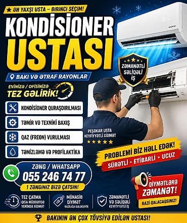 ev temiri qiymeti: Kondisioner ustası xidməti – Bakı və ətraf rayonlar - — 1
