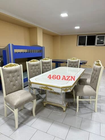 stol desdi: Qonaq otağı üçün, Yeni, Açılmayan, Dördbucaq masa, 6 stul — 2