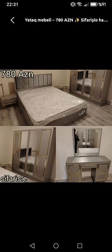 Yataq mebeli dəsti – 780 AZN Dəst tərkibi: - Çarpayı (yumşaq başlıq