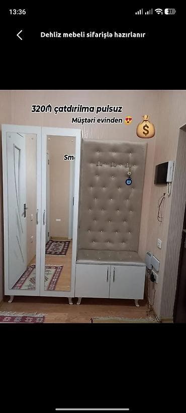 dola: Dehliz mebeli sifarişlə hazırlanır. - Komplekt: iki qapılı güzgülü — 1