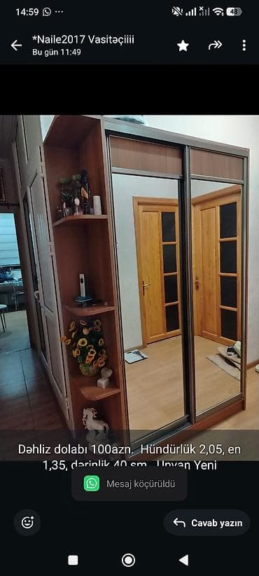 Dəhliz dolabı 100azn. Hündürlük 2,05, en 1,35, dərinlik 40 sm. Unvan — 1