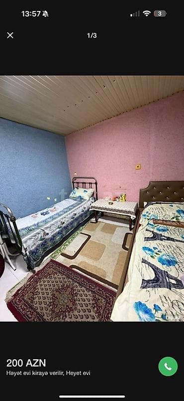 kiraye ev montin: 200 AZN Həyət evi kirayə verilir - 1 otaq, 2 ayrı çarpayı - Döşəmə — 1
