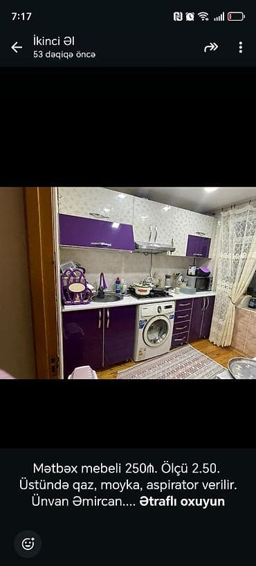 metbext ucun divan: Mətbəx mebeli dəsti - Ölçü: 2.50 m - Komplektə daxildir: qaz — 1