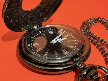 saatlar ucuz: Klassik cib saatı – qara metal korpus və zəncir - Dizayn: Qapaqlı — 10