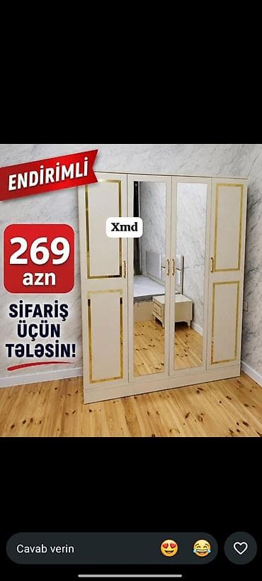 Yeni, 4 qapılı, Güzgülü, Bej, Açılan, Düz dolab lalafo.az -da Yeni, 4 qapılı, Güzgülü, Bej, Açılan, Düz dolab