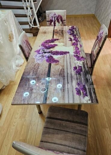 stul oturacaq: Mətbəx üçün, İşlənmiş, Açılan, Dördbucaq masa, 4 stul — 3