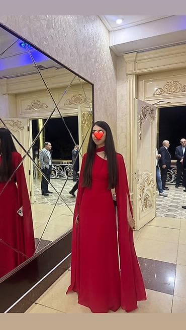 Qırmızı gecə/libas – zərif şifon, uzun model - Rəng: dərin qırmızı -