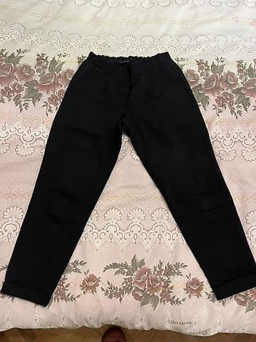 Qara rəngli klassik şalvar - Model: daralan kəsim, özündən qatlanan