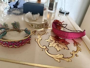 cantalar: Boho üslubunda 3 ədəd qolbaq seti - Ağ-krem rəngli, qızılı naxışlı — 2
