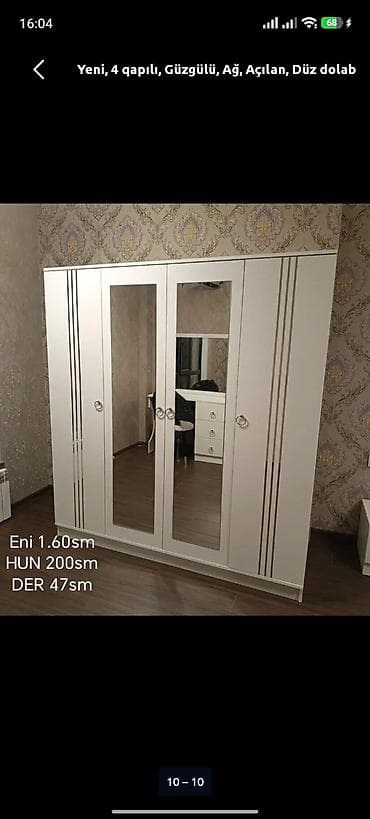 ayna qapi: Yeni, 4 qapılı, Güzgülü, Ağ, Açılan, Düz dolab — 1