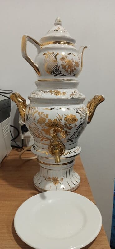 самовар на дровах: Porselen elektrikli samovar dəsti - Material: keyfiyyətli porselen - — 1