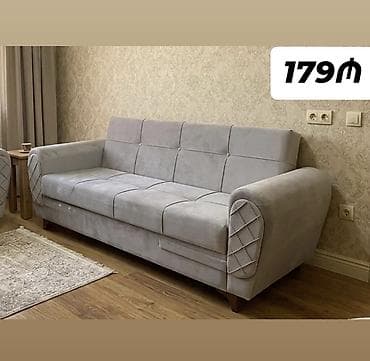 Boz rəngli, yumşaq məxməri parça ilə üzlənmiş geniş divan. - at lalafo.az Boz rəngli, yumşaq məxməri parça ilə üzlənmiş geniş divan. -