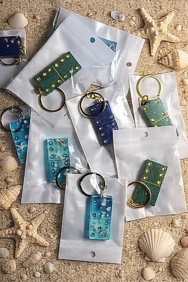 брелок among us: Dəniz mövzusunda bəzəkli açarlıq dəsti - Material: epoksid qətran və — 2