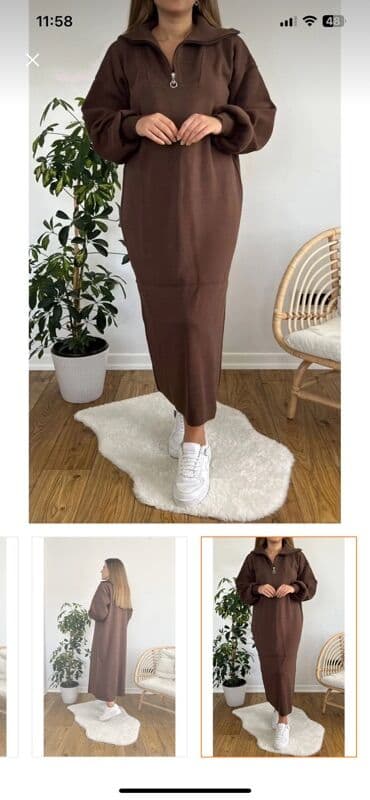 кыргыз жууркан размер: Qadın trikotaj midi don – qəhvəyi rəng - Rahat, düz kəsim; baldırdan — 3