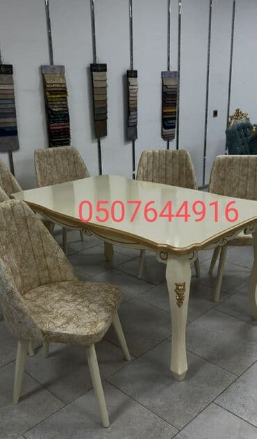 mərmər masa: Qonaq otağı üçün, Yeni, Açılmayan, Dördbucaq masa, 6 stul — 5