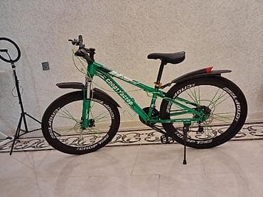 Yaşıl rəngli dağ tipli velosiped - Güclü metal çərçivə, ikitubuslu