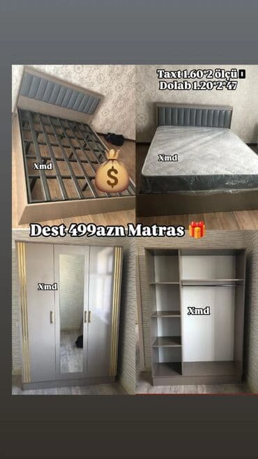 Masa və oturacaq dəstləri: İkinəfərlik çarpayı, Dolab, Yeni