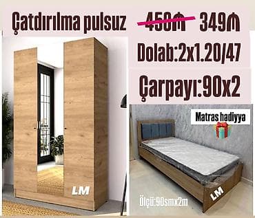 Dolab + Çarpayi Yeni və sifarişlə Qiymət : 349₼ Dolab : 2×1.20/47 — 1