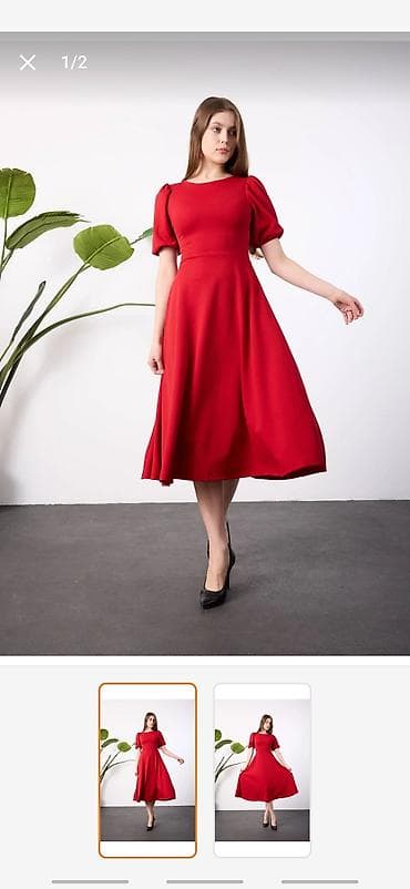 Qırmızı midi don - Klassik A-kəsim siluet: beldən oturan, ətəyi