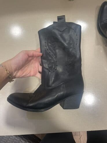 Qadın kovboy üslublu qara çəkmə - Material: eko süni dəri, rahat