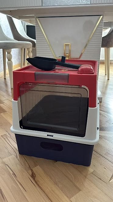 cat: Bağlı pişik tualeti və qum qabı - Rəng: qırmızı–ağ–tünd göy — 2