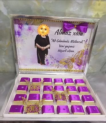 20 yaş tortu: Fərdi dizaynlı hədiyyə şokolad qutusu - Qutu daxilində bənövşəyi və — 1