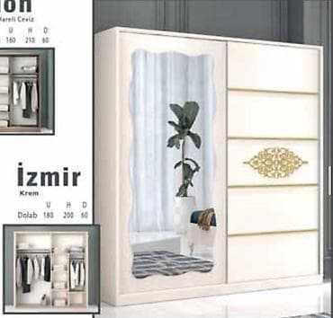 İzmir dolabı – krem rəngdə, sürüşkən qapılı geyim dolabı. Fabrik