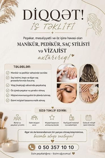 i̇s: Salon üçün vakansiya – manikür, pedikür, saç stilisti və vizajist — 1