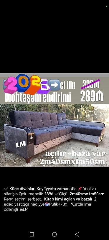 elif mebel: Künc divan, Açılan, Bazalı, Parça, Şəhərdaxili pulsuz çatdırılma — 3