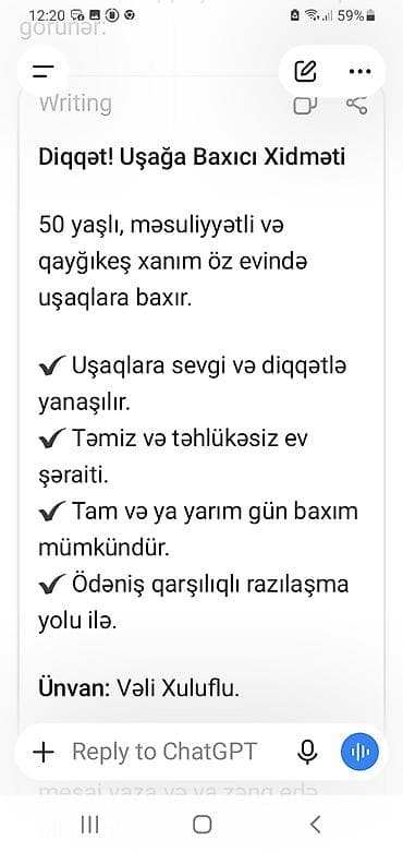Няни, сиделки: Uşağa Baxıcı Xidməti 50 yaşlı, məsuliyyətli və qayğıkeş xanım öz — 1