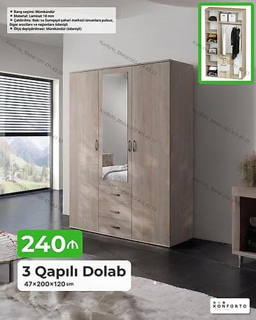 3 qapılı paltar dolabı – 47×200×120 sm Xüsusiyyətlər: - Material: 18 lalafo.az -da 3 qapılı paltar dolabı – 47×200×120 sm Xüsusiyyətlər: - Material: 18