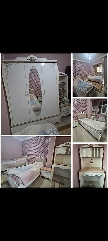 Qız üçün, İşlənmiş, 2 təknəfərlik çarpayı, Yazı masası, Dolab, 2 tumba