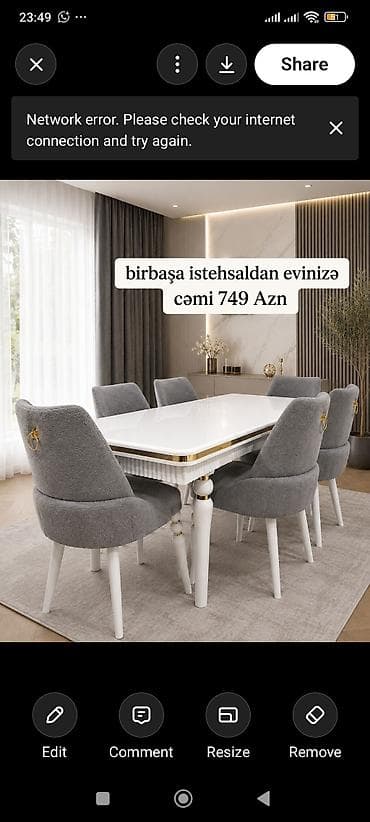 Yemək otağı dəsti – zərif dizayn - Dəst: 1 ədəd düzbucaqlı masa + 6 lalafo.az -da Yemək otağı dəsti – zərif dizayn - Dəst: 1 ədəd düzbucaqlı masa + 6