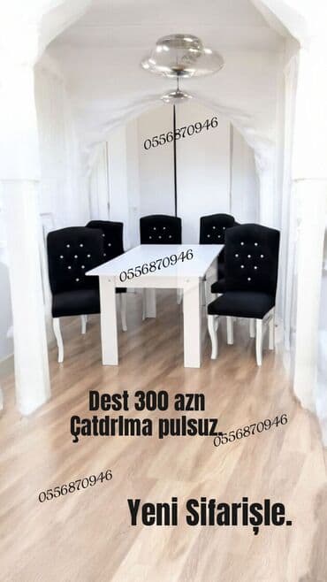 ucuz stul: Qonaq otağı üçün, Yeni, Açılmayan, Dördbucaq masa, 6 stul — 4